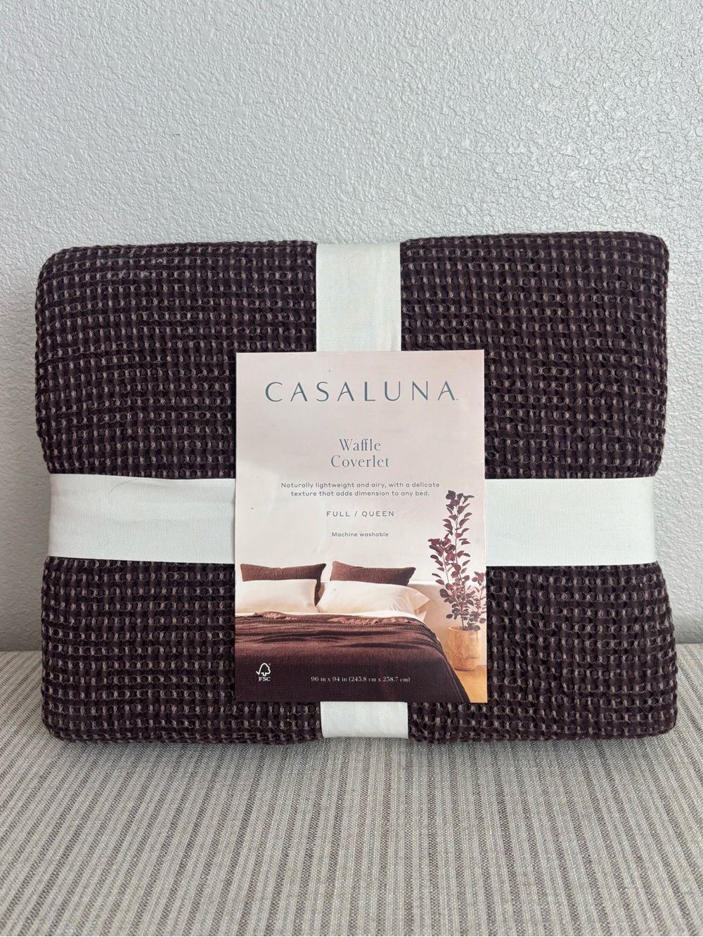 NWT Full/Queen Textured Waffle Coverlet Dark Fig - Casaluna